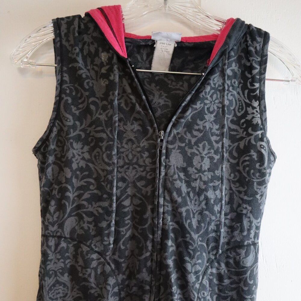 Vintage Y2K Outlaw Gray Hot Pink Burnout Hooded Vest XS S Juniors Goth Baddie